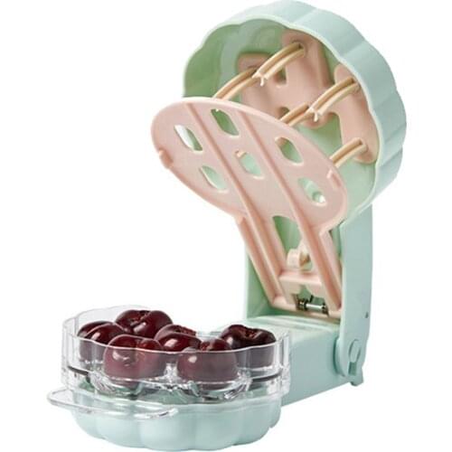 Cherry Pitter,Portable Cherry Core Remover,with Pit and Juice Container, Kitchen Gadget for Removing 6 Cherries At Once