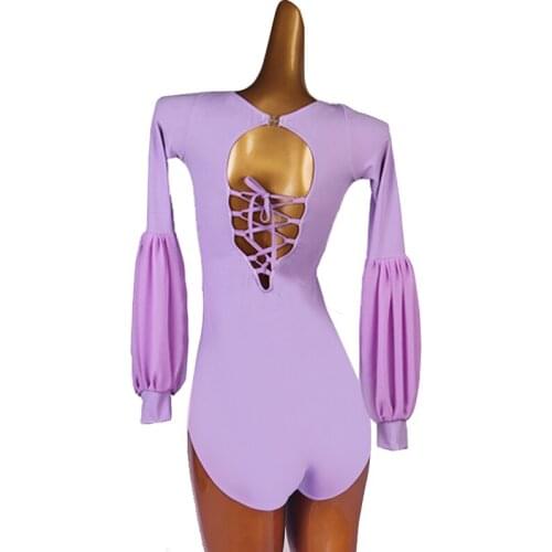 Women Latin Dresses Latin Dance Skirt Party Dancer Singer Lantern Long Sleeve Ballroom Dance Top Round Neck Latin Dance Top