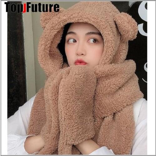 Winter hat cute cartoon gloves, plush, photo prop, warm bear bear hat, Korean version,birthday gift Christmas gift