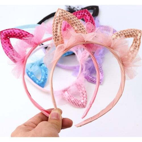 1 Pcs New Kawaii Princess cat ears veil tiara girls kids hairband hair head hoop band accessories give child headwear ornaments