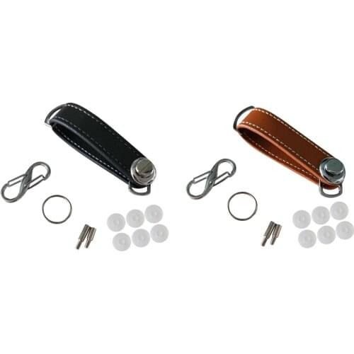 2 Pcs Car Key Pouch Bag Case Wallet Holder Chain Key Wallet Ring Pocket Key Smart Leather Keychain, Black & Brown