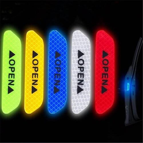 4Pcs Car Open Reflective Tape Reflective Strips Waterproof Car Warning Stickers Night Driving Safety Lighting Luminous Tapes
