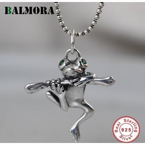 BALMORA Real 100% 925 Pure Silver Frog Pendant For Women Men Cute Hanging Pendant Thai Silver Jewelry Decoration Without Chain