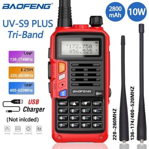 Baofeng UV-S9 PLUS Tri-band 220-260Mhz 10W Walkie Talkies Usb Charger Powerful CB Ham Radio hf Transceiver UV-5R 2 way radio
