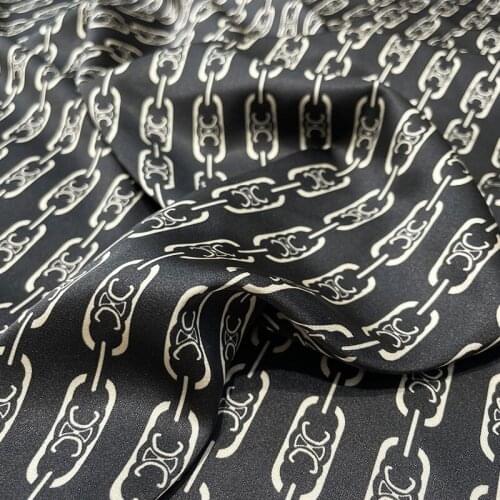 White Chain On Black Digital Printing Imitation Silk Stretch Fabric For Dress Tissus Au Mètre Telas Por Metro Tissu Vestidos Diy