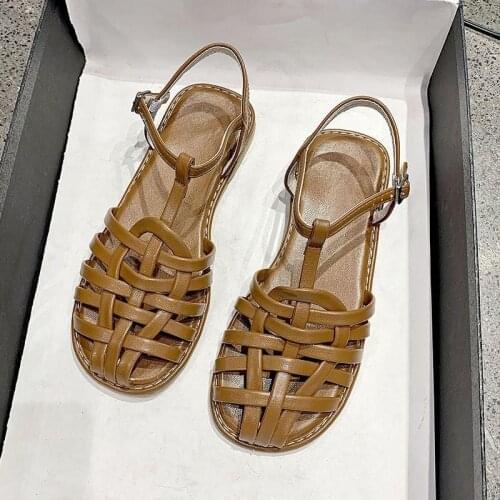 Beige Heeled Sandals Retro Women Shoes Summer Black Original Fashion Gladiator Comfort Flat Weave Back Strap Sexy Casual Blue