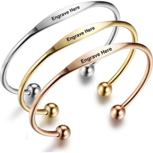 New Women Personalized Custom Stainless Steel Bracelet Bangles 3 Colors Engrave Name Cuff Bracelets Jewelry Gift For Women