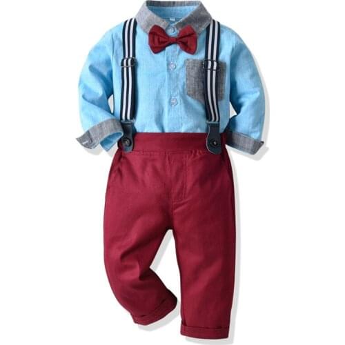 Kids Spring Autumn 2020 Boy Clothing Suit Gentleman Party Wedding 1-6 Years Baby Boys Clothes Suit Belt Pants+t-shirt Outfits