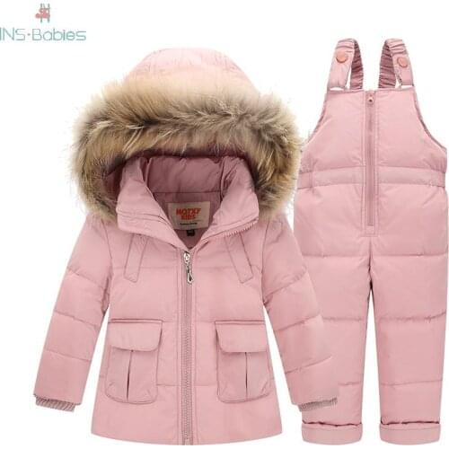 Winter Duck down Coats children' Jacket sets For Girls baby girls Clothes 2pcs Thicken Infant with hooded Snowsuit kids clothes