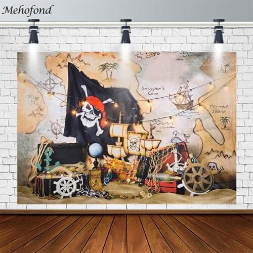 Pirate Ship Backdrop Treasure Adventure World Map Boy Birthday Party Decor Photo Photography Background Studio Photocall Props