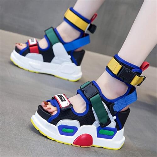 Goth Platform Shoes Womens Sandals Leather Gladiators Wedge High Heels Strap Buckle Party Nightclub Summer 34 35 36 37 38 39