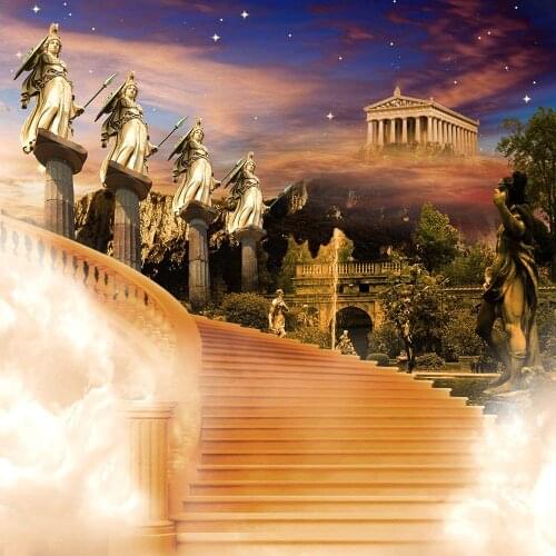 Greece Olympus Palace Staircase Tree Clouds backgrounds High quality Computer print wedding backdrops