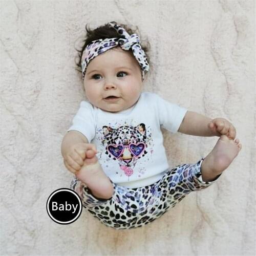 Newborn Baby Girls Clothes Set Short Sleeve Color Animal Print T-shirt Leopard Pants And Headband 3pcs Infant Toddler Clothing