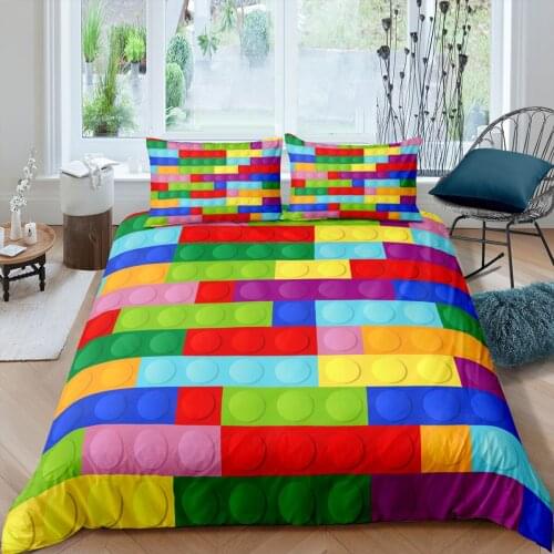 2/3Pcs Comfortable Bedding Set Toy Print Dot Building Blocks Comforter Cover Bed Cover Colorful Bricks bedding sets Wholesale