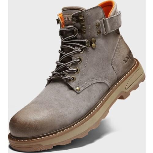 Fashion high-end leather mens Martin boots, casual non-slip work boots, high-top motorcycle boots, lace-up brown handmade boots