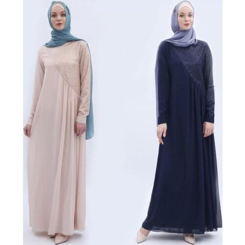Fashion sequined beading fake two pieces Muslim Robe syari female Dubai fashion Muslim abaya Arab Worship Service abaya wq2068