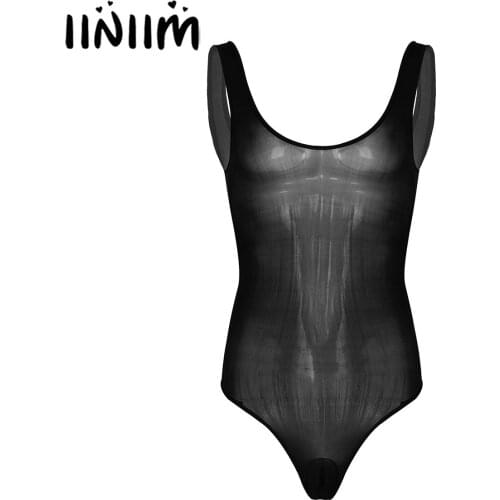 Mens Fitness Exotic Teddies Tops Sleeveless Slim Fit Glossy Jockstraps Pouch See-through Lingerie Sexy Male Rompers Bodysuit