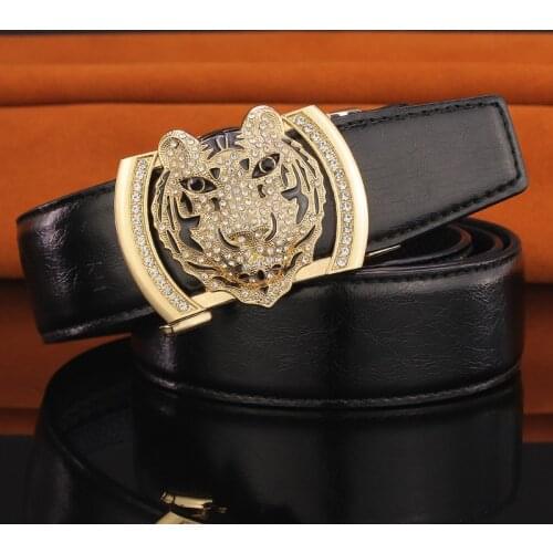 Personality Tiger Head Pin Buckle Motorcycle Mens belt Luxury Leather Strong European American Locomotive Male Belt Friend Gift