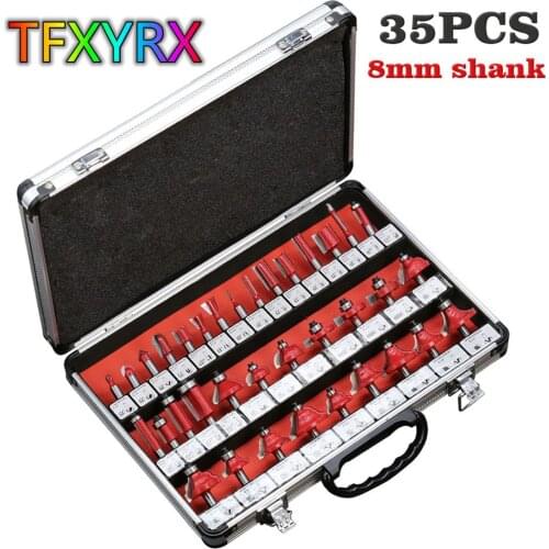 35pcs/set 8mm Shank Router Bits Set Woodworking Cutter Trimming Knife Forming Milling Carving Cutting Tools With Box