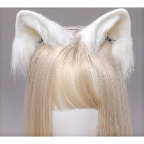 Kawaii Plush Wolf Cat Ears Headband Realistic Furry Fluffy Animal Hair Hoop Lolita Anime Masquerade Cosplay Costume Accessories