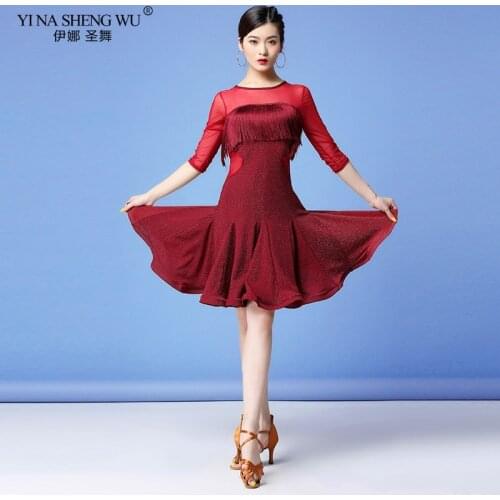 Tassel Latin Dance Dress Women Sexy Fringe Mesh Clothes Lady Salsa/Ballroom/Tango/Cha Cha/Rumba/Samba/Latin Dresses 1pcs new