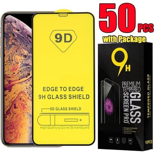 50pcs 9D Full Glue Cover Tempered Glass Flim Screen Protetcor For iPhone 12 Mini 11 Pro Max XS XR X 8 7 6 Plus SE With Package