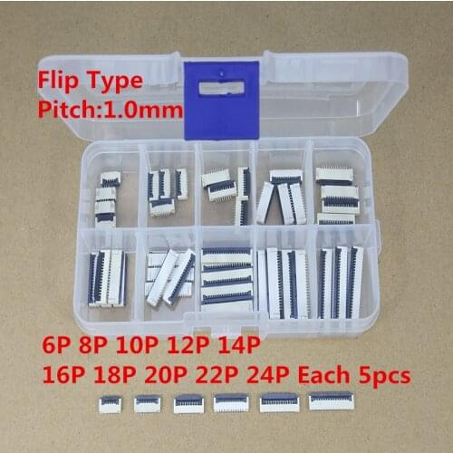 50pcs/box FPC FFC Flat Cable Connector 1.0mm Pitch Under Clamshell Socket 4P 6P 8P 10P 12P 14P 16P 20P 22P Kits