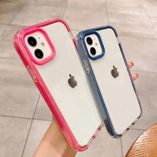 Candy Color Transparent Phone Case For iPhone 12 11 Pro Max XR XS Max X 7 8 Plus 12 Mini 11 Shockproof Bumper Acrylic Back Cover