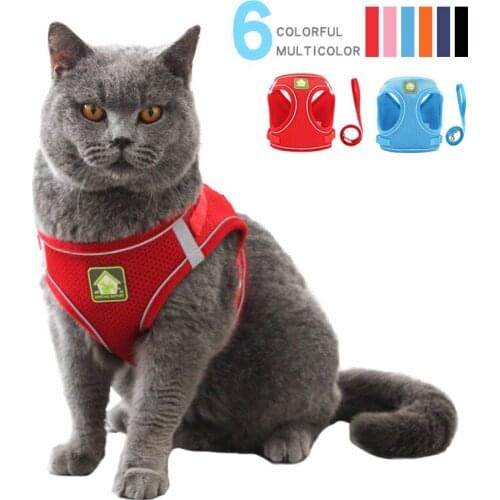 Cat Dog Adjustable Harness Vest Walking Lead Leash For Puppy Dogs Collar Polyester Mesh Harness For Small Medium Dog Cat Pet