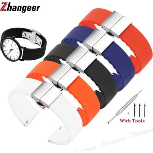 Flat Interface Universal Silicone Rubber Straps For Samsung S2 S3 Huawei Watch 14 16mm 18mm 20mm 22mm Quick Release Watch Bands