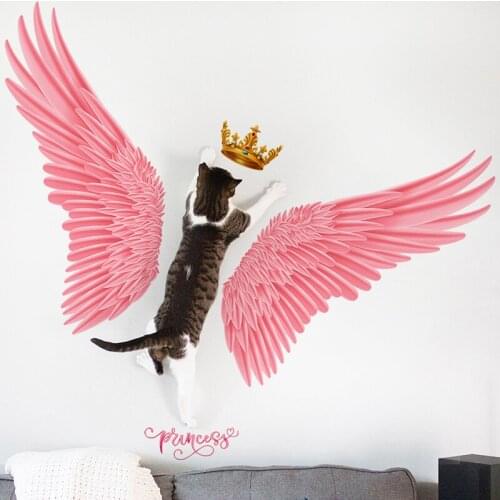 Removable Pink Wings Crown Wall Stickers for Girls Bedroom Childrens Room Background Decorative PVC Stickers