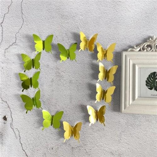 12PC Butterfly Silver Mirror Decoration Home Room Fridge Art 3d Diy Wall Stickers Butterflies Home Decor Living Room Decorations