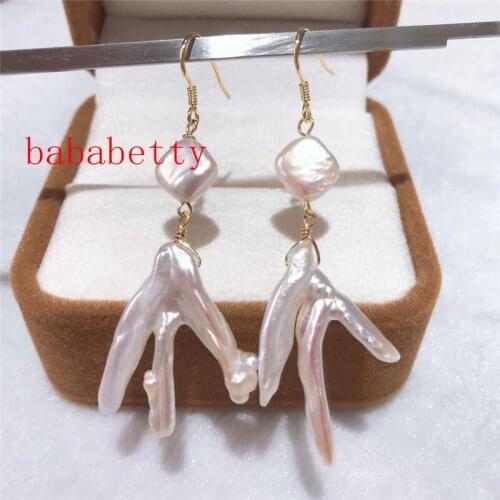 New Fashion simple handmade natural irregular pearl Tibetan silver earrings