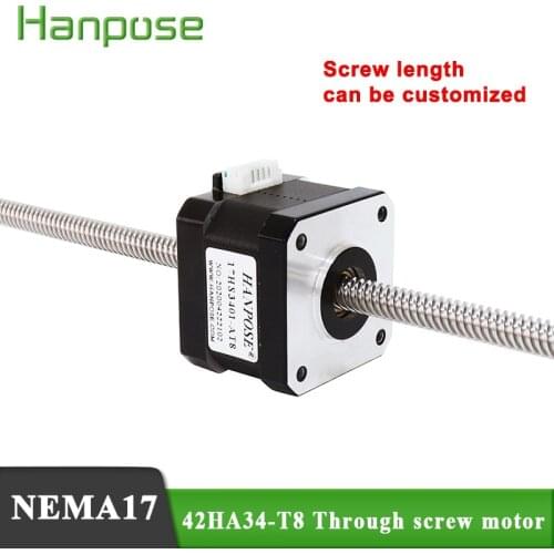 NEMA17 screw stepping motor 42HA34-T8 1.3A 28N.CM Through screw motor length 100-400mm Two shaft motors for mini cnc 3D printer