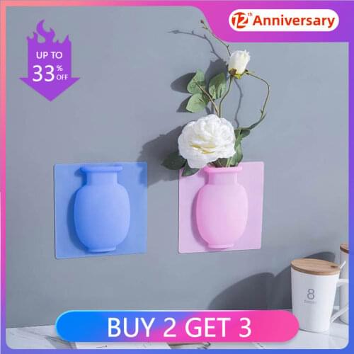 Silicone Wall Sticker Magic Wall Vases Repeately Use Soft Flowers Bottle Container Outdoor Pots Home Decoration Accessories