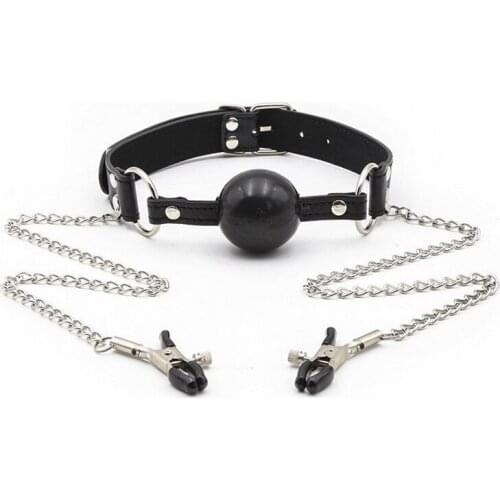 Couple toys, sex toys, leather mouth plug, milk clip, solid black, adjustable adult products, mouth clip, mouth ball