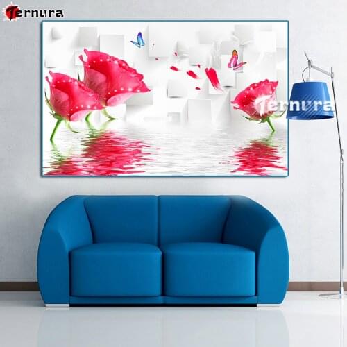 Rhinestone pictures Modern three dimensional rose diamond embroidery diamond painting full square round drill mosaic art decor