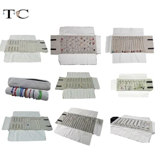 Factory Wholesale Jewelry Roll Bag Portable Case Gray Velvet Organizer Multi Functional Necklace Rings Earrings Storage Box