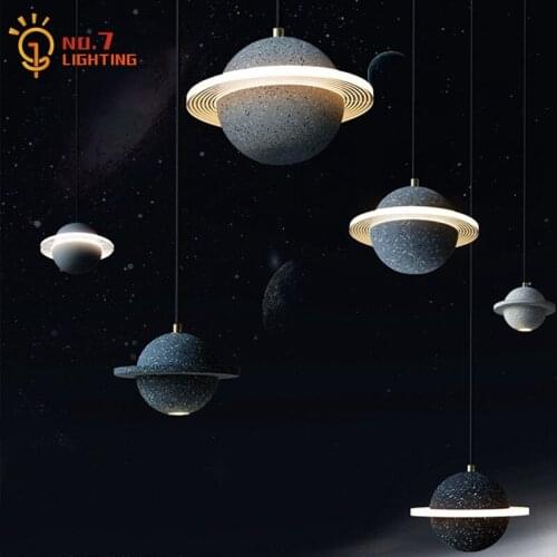 Industrial Cement Fixed Star Planet Pendant Lights Restaurant Bar Simple Led Light Fixtures for Celling Bedroom Bedside Salon