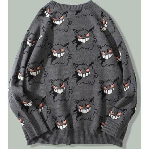 Harajuku Anime Print Knitted Sweaters Mens Hip Hop Streetwear Casual Male Sweater 2021 Autumn Couple Oversized Unisex Pullovers