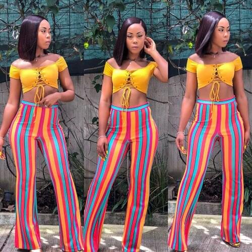 Y5047 ladies pants new loose flared trousers bohemian style fashion casual colorful striped flared trousers spring and autumn mo