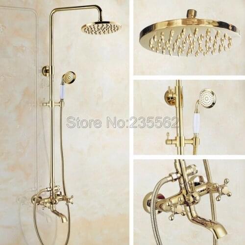 Wall Mount Gold Color Brass Bathroom Rain Shower Faucet Set tub Mixer Tap lgf392