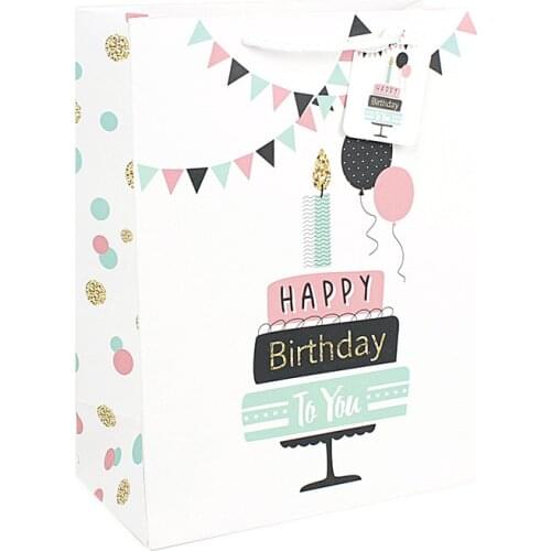 12pcs Creative cartoon birthday party gift paper bag with handle varies size large clothing packaging bags