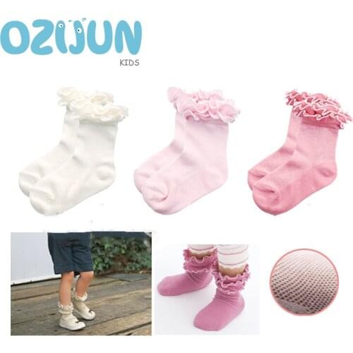 3 Pairs/Set Baby Girls Classic Multi-layer Lace Mesh Thin Socks For Kids 2-4 Years Girls Pink Mesh Socks