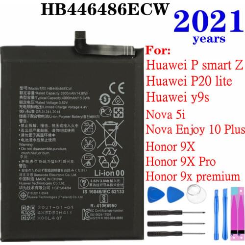 4000mAh Capacity For Huawei Y9s,P20 lite,P Smart Z,Nova 5i/Enjoy 10 Plus,Honor 9X/9X Pro/9X premium Phone Battery HB446486ECW