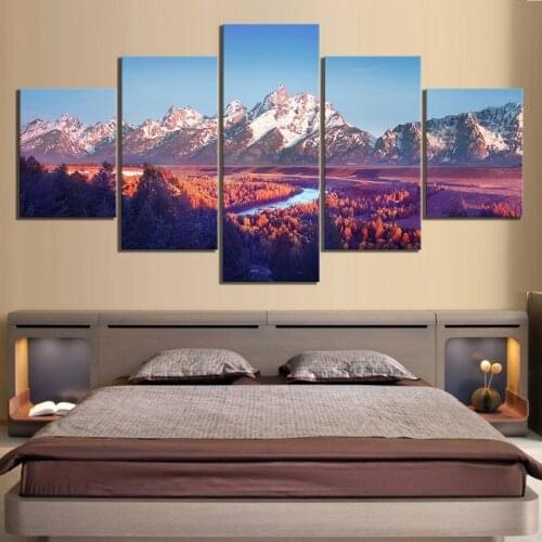 5 Panel Nature Scenery Landscape Wall Art Painting HD Print Grand Teton National Park Poster Canvas Modular Picture Home Decor