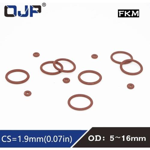 5PCS/lot Rubber Ring Brown FKM O ring Seal CS:1.9mm OD5/6/7/8/9/10/11/12/13/14/15/16mm Rubber O-Ring Seal Oil Ring Gasket Washer