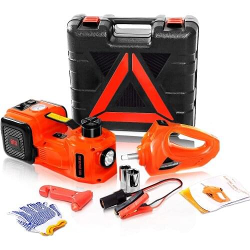 AtliFix Car Repair 12V DC 3 in 1 Tire Inflator and Flashlight with Electric Impact Wrench 5T Electric Hydraulic car Floor Jack