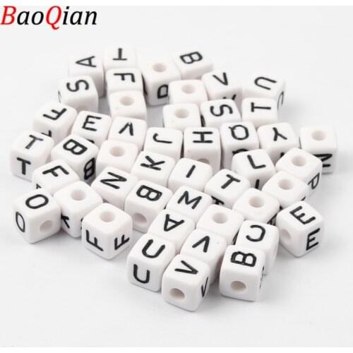 White Acrylic Square A-Z Letter Beads For DIY Bracelets Necklace Loose Beads Jewelry Making Accessories 6/10mm