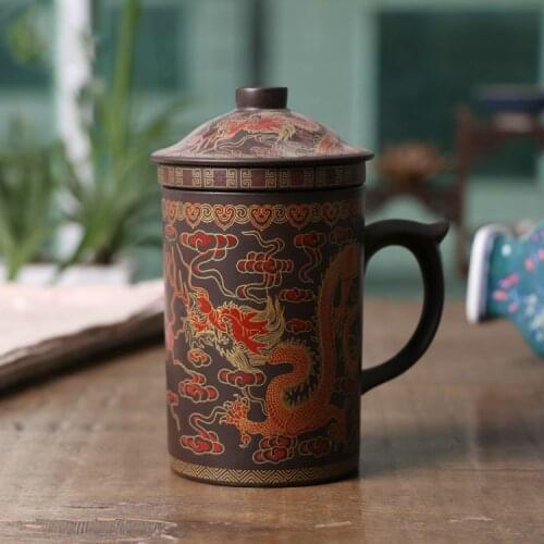 300ML Chinese Yixing Tea Cup,Purple Clay Dragon and Phoenix Tea Pot with Filter/Infuser for Coffee & Tea Sets